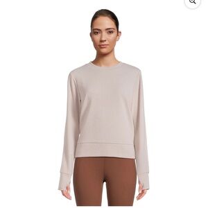 Avia Taupe Textured Long Sleeve Crewneck  Tee Thumbholes Small S Athleisure